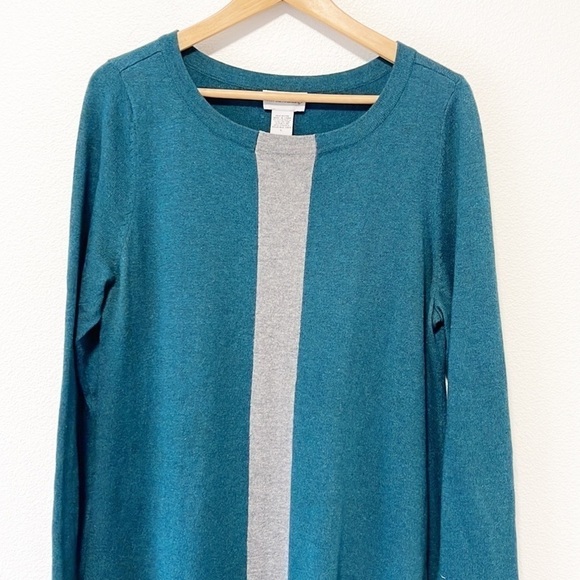 Soft Surroundings Sweater Tunic Long Sleeve Teal Gray Striped Size Large - Picture 3 of 10